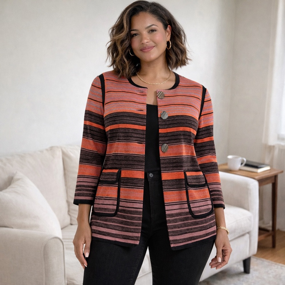 EUC Misook Striped Knit Jacket / Cardigan Size Large